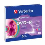 диск DVD+RW 4,7 Гб перезапис. 2-4х.Slim Verbatim цветн (5шт в упак.). арт. 43297